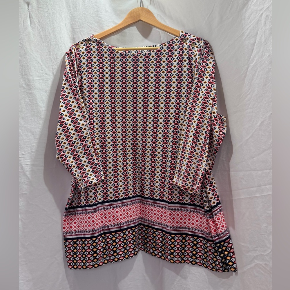 Jessica London Red Multi Geometric Boatneck Tunic